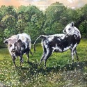 Antique Watercolor Painting Pasture Cows Meanderin