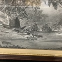 Antique Charcoal Drawing Dark Moody Cows River Sto