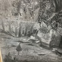 Antique Charcoal Drawing Dark Moody Cows River Sto