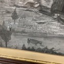 Antique Charcoal Drawing Dark Moody Cows River Sto