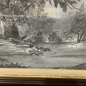 Antique Charcoal Drawing Dark Moody Cows River Sto