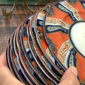10 Antique English Dinner Plates Orange Flow Blue 