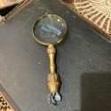 Vintage Magnifying Glass Long Brass Handle Crystal