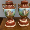 Pair Erphila Art Pottery Lidded Urns Transferware 