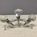 3 Crystal Bottle Stoppers w Stand Globe Faceted Ba
