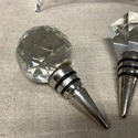 3 Crystal Bottle Stoppers w Stand Globe Faceted Ba