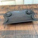 Wood Carved Inkwell Desktop Double Inkwell Footed 