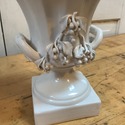 Italian White Urn w Lid Porcelain Sculpted Grape B