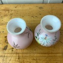 Set of 2 Pink Glass Vases Cased White Interior Han