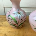 Set of 2 Pink Glass Vases Cased White Interior Han