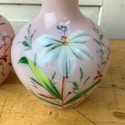 Set of 2 Pink Glass Vases Cased White Interior Han