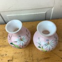 Set of 2 Pink Glass Vases Cased White Interior Han