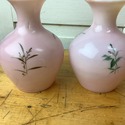 Set of 2 Pink Glass Vases Cased White Interior Han