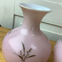 Set of 2 Pink Glass Vases Cased White Interior Han
