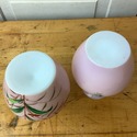 Set of 2 Pink Glass Vases Cased White Interior Han