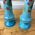 Set of 2 Bristol Opalescent Glass Blue Vases Hand 