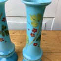 Set of 2 Bristol Opalescent Glass Blue Vases Hand 