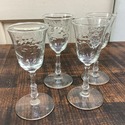 Libbey Rock Sharpe 4 Brandy Glasses Footed Stems C