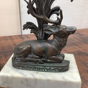 Deer Stag Pair Candlesticks Girandoles Marble Base