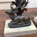Deer Stag Pair Candlesticks Girandoles Marble Base