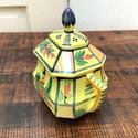 HB Quimper Yellow Octagonal Lady Sugar Bowl w Lid 