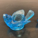 2 Blue Glass Open Salt Dips Bird Figures Berry in 