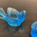 2 Blue Glass Open Salt Dips Bird Figures Berry in 