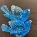 2 Blue Glass Open Salt Dips Bird Figures Berry in 