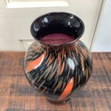 Art Glass Vase Black Orange Amber Pulled Lines to 