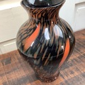 Art Glass Vase Black Orange Amber Pulled Lines to 