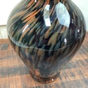 Art Glass Vase Black Orange Amber Pulled Lines to 