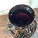 Art Glass Vase Black Orange Amber Pulled Lines to 