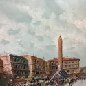 Vintage Oil Painting Piazza Navona Rome Italy Squa