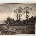 Antique Print Female w Ducks Farm British Landscap