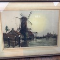 Antique Etching Dutch Windmill Landscape Signed Ge