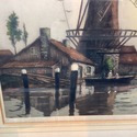 Antique Etching Dutch Windmill Landscape Signed Ge