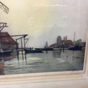 Antique Etching Dutch Windmill Landscape Signed Ge