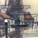 Antique Etching Dutch Windmill Landscape Signed Ge