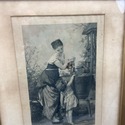 Antique French Print Little Curious Mother Washing
