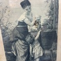 Antique French Print Little Curious Mother Washing
