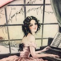 Art Deco Female Playing Piano Print Framed Matted 