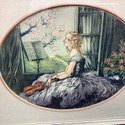 Art Deco Print Female in Gown Playing Violin at Op