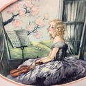 Art Deco Print Female in Gown Playing Violin at Op