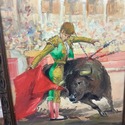 MCM Oil Painting Matador w Bull Fight Spain Chunky