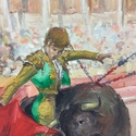 MCM Oil Painting Matador w Bull Fight Spain Chunky