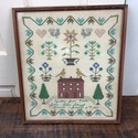 Vintage Sampler 1969 Wedding Folk Pattern House Tr