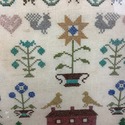 Vintage Sampler 1969 Wedding Folk Pattern House Tr