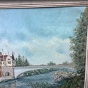 Vintage Oil Painting European Village Germany Sign