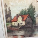 Vintage Etching Print French Cottage on Canal Rive