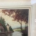 Vintage Etching Print French Cottage on Canal Rive